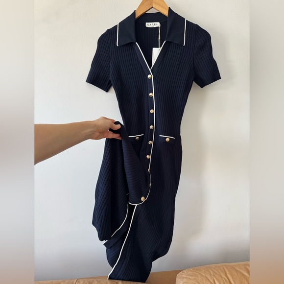 Gaala Paris Lizette Midi Knit Dress NWT Navy and Creme Button-Down Dress - Picture 3 of 15